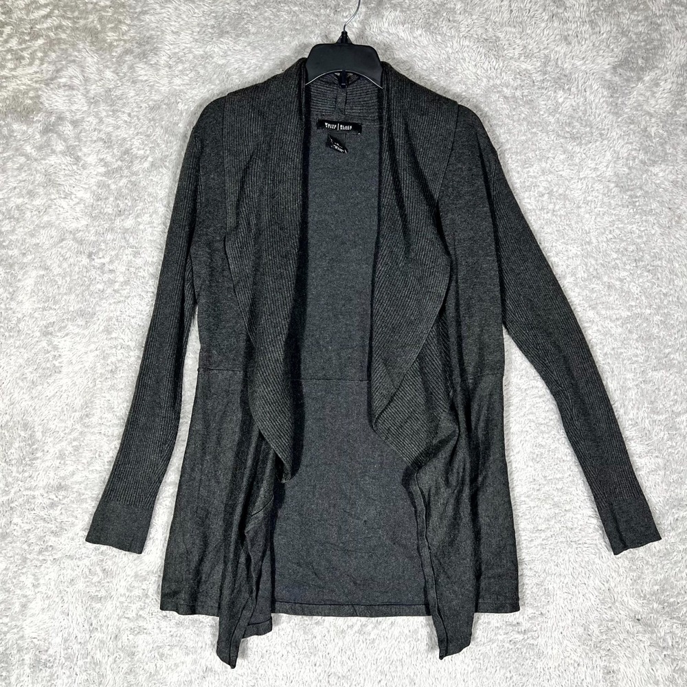 White House Black Market Cardigan Sweater Womens Small Black Ribbed‎ Texture